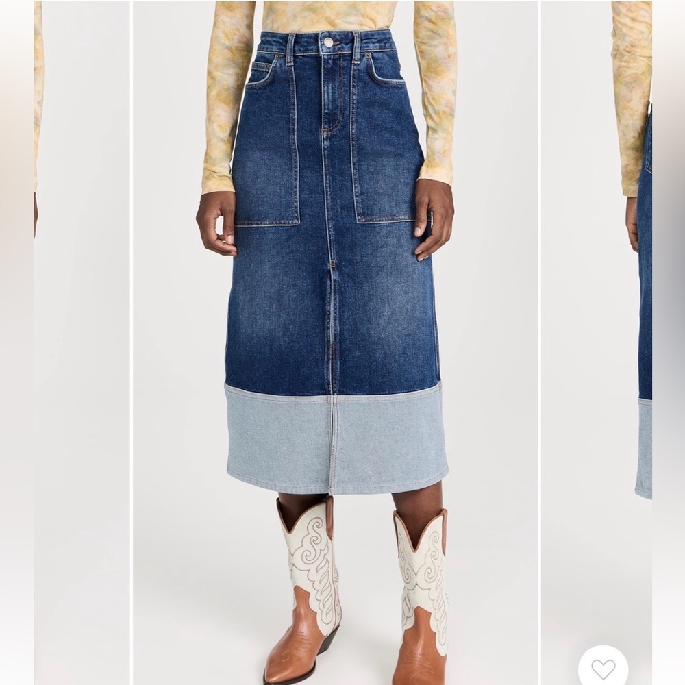 Evereve ba&sh Vicky Denim Skirt Size 36 NWT Colorblock Midi Skirt High Rise
